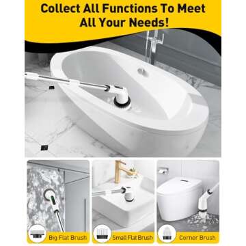 Electric Spin Scrubber for Cleaning Bathroom, Shower Scrubber Cordless Cleaning Brush with IPX7 Waterproof & 2 Speed, 3 Brush Heads, Bathroom Cleaning Supplies for Shower Tub Kitchen Tile Toilet White