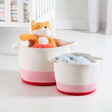 Honey-Can-Do Nesting Cotton Rope Baskets in Red Ombré