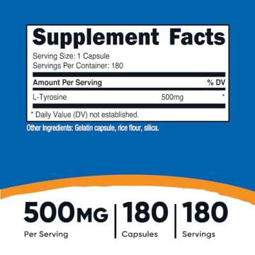 Nutricost L-Tyrosine 500mg, 180 Capsules - Gluten Free & Non-GMO