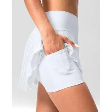 SANTINY Pleated Tennis Skirt for Women with Pockets Shorts Women's High Waisted Lightweight Athletic Golf Skorts Skirts for Casual(A White_XXS)