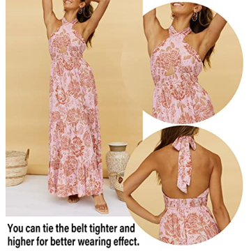 ZESICA Summer Crossover Halter Neck Maxi Dress