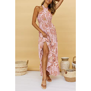 ZESICA Summer Crossover Halter Neck Maxi Dress