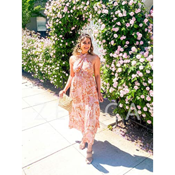 ZESICA Summer Crossover Halter Neck Maxi Dress