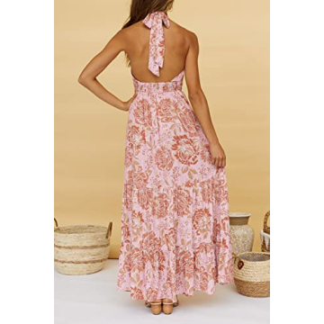 ZESICA Summer Crossover Halter Neck Maxi Dress