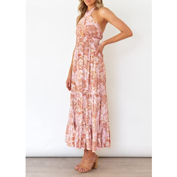 ZESICA Summer Crossover Halter Neck Maxi Dress