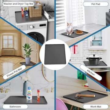 2 Pack Washer and Dryer Covers for the Top, 23.6" x 23.6" Non-Slip Silicone Washer Dryer Top Protector Mat, Waterproof Washer and Dryer Cover Pad for Laundry & Kitchen (Gray)