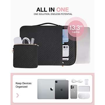 BAGSMART Laptop Sleeve Bag Compatible with MacBook Air/Pro, 13-13.3 inch Notebook, Compatible with MacBook Pro 14 Inch, MacBook Air M2 Sleeve 13 Inch, Laptop Case with Accessories Bag, Black