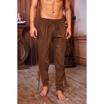 Mens Medieval Ankle Pants Viking Pirate Renaissance Costume Lace Up Tapered Banded Navigator Casual ...