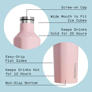 Corkcicle Insulated Canteen Water Bottle, Stainless Steel and Spill Proof, Gloss Rose Quartz, 16 oz
