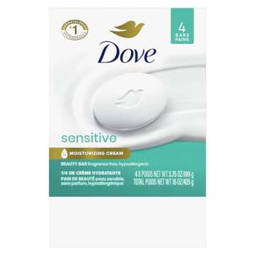 Dove Beauty Bar Soap Sensitive, 4 Bars for Sensitive Skin, Fragrance Free and Hypoallergenic 3.75 oz