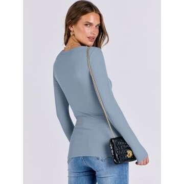 ANRABESS Women Long Sleeve Crewneck Rib Knit Slim Fit Shirts Basic Tee Tops 2025 Casual T-Shirt Going Out Workout Outfits Light Blue Medium