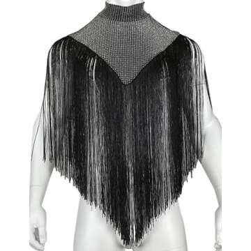 Men Sparkly Rave Outfits Sequins Patchwork Turtleneck Pullover Fringe Trim Shawl Cape Wrap Tank Tops with Tassel Festival Nightclub