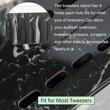 LXIANGN 8 Holes Dust-proof Eyelash Tweezers Holder Case Acrylic Marble Tweezer Stand Display Organizer with Cover for Lash Extensions (black)