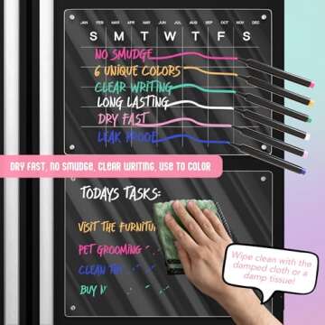 Our Happy Nest Set of 2 Clear Acrylic Calendar for Fridge Monthly Dry Erase Board Calendar & Memo Board w 5 Sticker Sheets, 6 Acrylic Board Markers & More -Clear Magnetic Board for Fridge, 15.8" x 12"