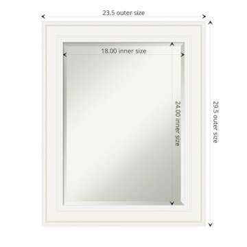 Amanti Art White Bathroom Mirror for Over Sink, 30x24 Ridge White Rectangle Vanity Mirror, Medium Traditional Frame, Hangs Horizonally and Vertically, Bathroom Wall Decor, Beveled Edge from WI, USA