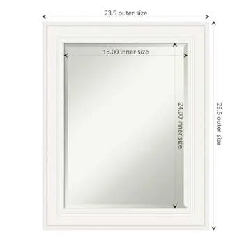 Amanti Art White Bathroom Mirror for Over Sink, 30x24 Ridge White Rectangle Vanity Mirror, Medium Traditional Frame, Hangs Horizonally and Vertically, Bathroom Wall Decor, Beveled Edge from WI, USA
