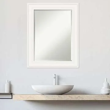 Amanti Art White Bathroom Mirror for Over Sink, 30x24 Ridge White Rectangle Vanity Mirror, Medium Traditional Frame, Hangs Horizonally and Vertically, Bathroom Wall Decor, Beveled Edge from WI, USA