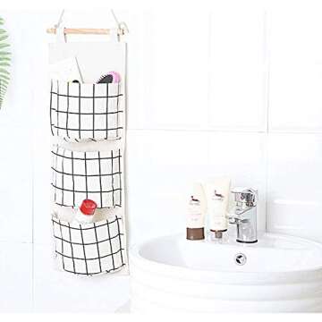 2 Packs Linen Cotton Fabric Wall Door Closet Hanging Storage Bag 3 Pockets Over The Door Organizer for Room Bathroom with 1pc Elephant Coaster by HomRing