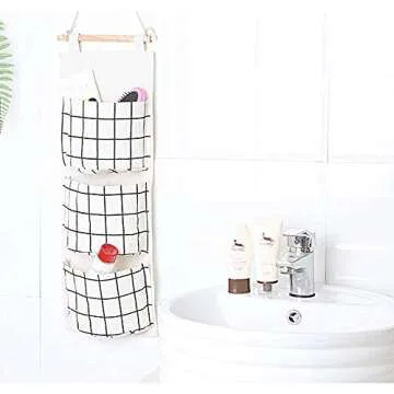 2 Packs Linen Cotton Fabric Wall Door Closet Hanging Storage Bag 3 Pockets Over The Door Organizer for Room Bathroom with 1pc Elephant Coaster by HomRing