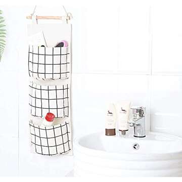 2 Packs Linen Cotton Fabric Wall Door Closet Hanging Storage Bag 3 Pockets Over The Door Organizer for Room Bathroom with 1pc Elephant Coaster by HomRing