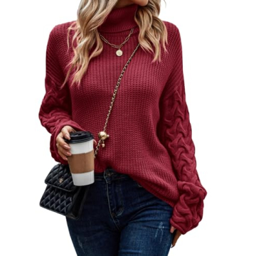 PRETTYGARDEN Womens 2024 Fall Fashion Pullover Sweaters Turtleneck Long Sleeve Cable Knit Sweater Ca...