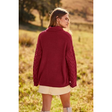 PRETTYGARDEN Womens 2024 Fall Fashion Pullover Sweaters Turtleneck Long Sleeve Cable Knit Sweater Casual Chunky Jumper Tops (Wine Red,Small)