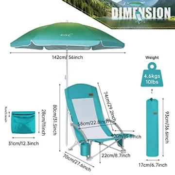 Nice C Beach Chair with Umbrella & Cooler for Adults