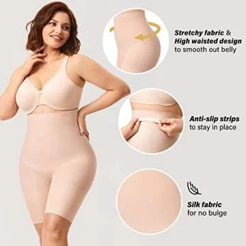 DELIMIRA Women's Shapewear Shorts Tummy Control Plus Size High Waisted Panties High Compression Thigh Slimmer Beige 1X