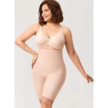 DELIMIRA Women's Shapewear Shorts Tummy Control Plus Size High Waisted Panties High Compression Thigh Slimmer Beige 1X