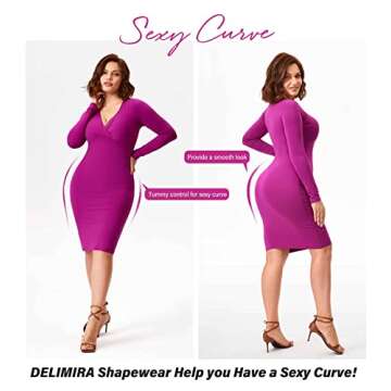 DELIMIRA Women's Shapewear Shorts Tummy Control Plus Size High Waisted Panties High Compression Thigh Slimmer Beige 1X