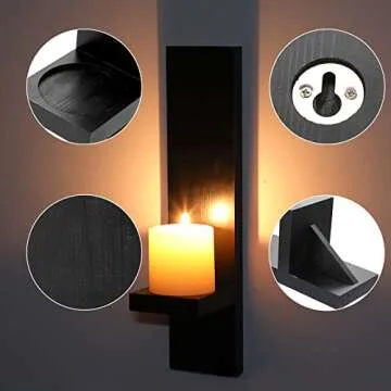 OwnMy Set of 2 Wooden Wall Candle Sconces Rustic Wall Mount Wooden Pillar Candle Sconces, Black Farmhouse Wall Candle Sconces Hanging Wall Sconces Vintage Wall Candle Holders Decor for Living Room