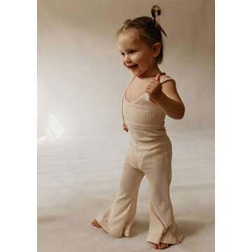 2Pcs/Set Toddler Kid Baby Girls Halter Sleeveless Romper Bodysuit Flared Pants Bell-Bottoms Outfits 0-3Y (0-6M, Beige)