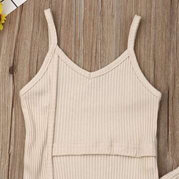 2Pcs/Set Toddler Kid Baby Girls Halter Sleeveless Romper Bodysuit Flared Pants Bell-Bottoms Outfits 0-3Y (0-6M, Beige)