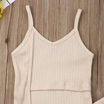 2Pcs/Set Toddler Kid Baby Girls Halter Sleeveless Romper Bodysuit Flared Pants Bell-Bottoms Outfits 0-3Y (0-6M, Beige)