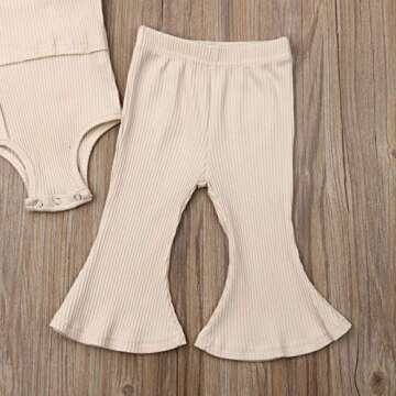 2Pcs/Set Toddler Kid Baby Girls Halter Sleeveless Romper Bodysuit Flared Pants Bell-Bottoms Outfits 0-3Y (0-6M, Beige)