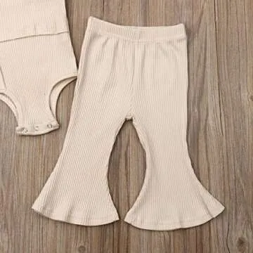 2Pcs/Set Toddler Kid Baby Girls Halter Sleeveless Romper Bodysuit Flared Pants Bell-Bottoms Outfits 0-3Y (0-6M, Beige)