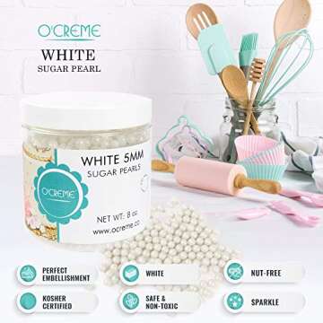 O'Creme White Edible Sugar Pearls Cake Decorating Supplies - Elegant Toppings for Bakery & Desserts ...