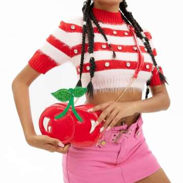 ENJOININ Sequins Red Cherry Shoulder Bag Women's Crossbody Bag Girl's Clutch Bag Fashion Purses and ...