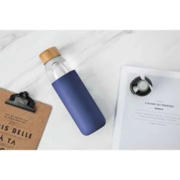 VEEGOAL 18 Oz Glass Water Bottle with Bamboo Lid