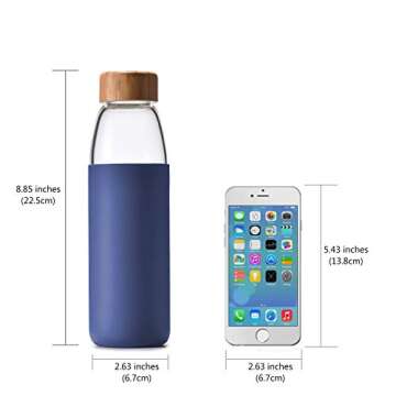 VEEGOAL 18 Oz Glass Water Bottle with Bamboo Lid