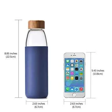 VEEGOAL 18 Oz Glass Water Bottle with Bamboo Lid
