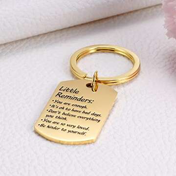 Little Reminders Keychain, Mental Health Gift, You Are Enough Keyring, Positive Thinking Reminder Daily Affirmation Inspiration Uplifting Quotes, Self Love, Gold