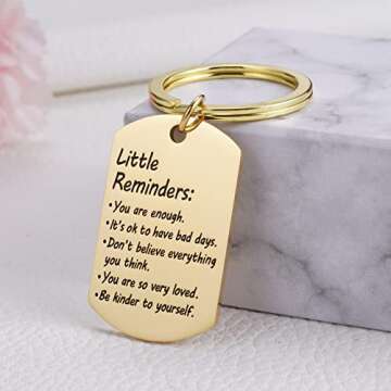 Little Reminders Keychain, Mental Health Gift, You Are Enough Keyring, Positive Thinking Reminder Daily Affirmation Inspiration Uplifting Quotes, Self Love, Gold
