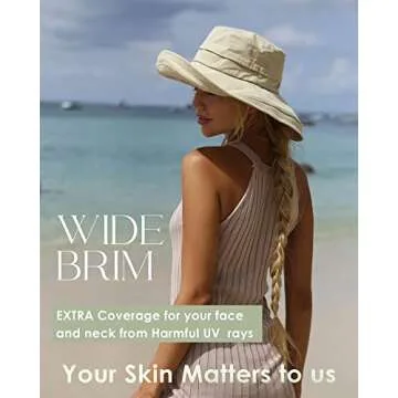 Sun Hats for Women Gardening Hat Wide Brim Ponytail Beach Sun Protection Breathable Cotton Summer Hat with Fold-Up Brim