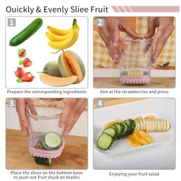 Slicer Cup for Fruit, Strawberry Slicer, Egg Slicers,Banana Cutter Slicer, Mushroom Slicer for Fruit With Cleaning Brush,Kitchen Portable Slicing Tool Vegetable Cutting Kitchen Gadget (Pink)