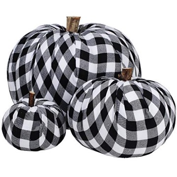 Package of 3 Assorted Burlap Pumpkins Fabric Pumpkins Buffalo Plaid Pumpkins Gingham Fabric Pumpkins...