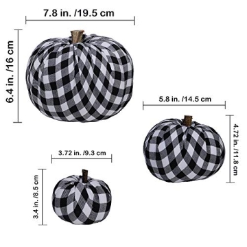 Package of 3 Assorted Burlap Pumpkins Fabric Pumpkins Buffalo Plaid Pumpkins Gingham Fabric Pumpkins Fall Thanksgiving Halloween Seasonal Holiday Farmhouse Tabletop Decoration