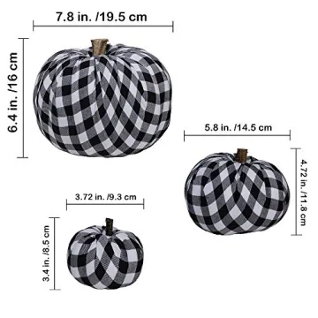 Package of 3 Assorted Burlap Pumpkins Fabric Pumpkins Buffalo Plaid Pumpkins Gingham Fabric Pumpkins Fall Thanksgiving Halloween Seasonal Holiday Farmhouse Tabletop Decoration