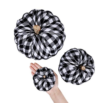 Package of 3 Assorted Burlap Pumpkins Fabric Pumpkins Buffalo Plaid Pumpkins Gingham Fabric Pumpkins Fall Thanksgiving Halloween Seasonal Holiday Farmhouse Tabletop Decoration