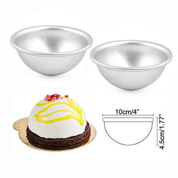 Astra shop Flunyina 3D Mini 4" Aluminum Hemisphere Pans Set of 4 Half Ball Sphere Bath Bomb Cake Pan...